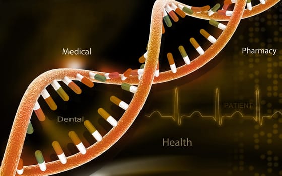 Digital illustration DNA structure in colour background