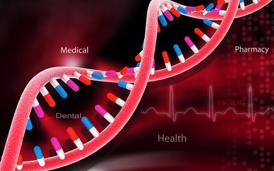 Digital illustration DNA structure in colour background