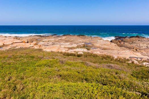 Rocky blue ocean coastline landscape