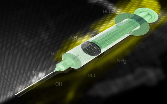 Digital illustration of syringe in colour background