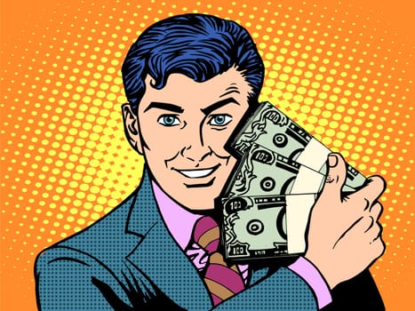 Rich with wads of dollars. The business concept of financial success pop art retro style