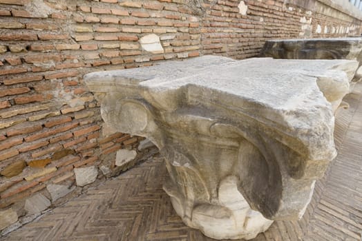 Big marble Capitals outside the saint Paolo (Paul) church in Italy, Rome