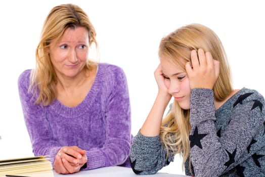blond girl has problems with the homework