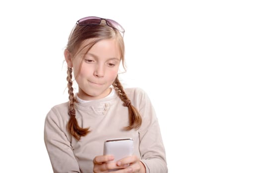 a young girl  with a mobile phone