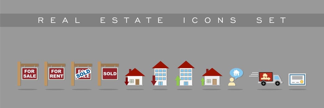 Set of icons for Real estate and property business concept. Elements for web site and mobile apps  user interface design. EPS10 vector file organized in layers for easy editing.