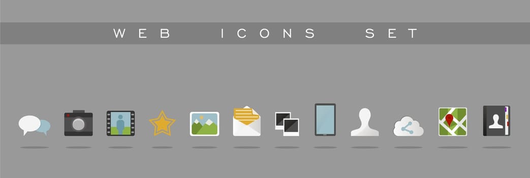 Trendy website flat icons design set. Can be used for web layout and mobile app user interface. EPS10 vector file organized in layers for easy editing.