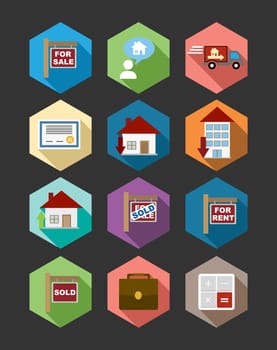 Set of flat icons for Real estate and property business concept. Elements for web site and mobile apps design. EPS10 vector file organized in layers for easy editing.