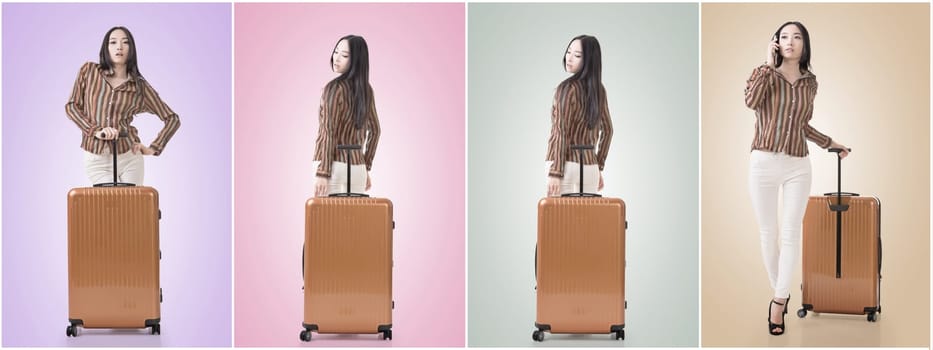 Modern Asian woman stand with a luggage.