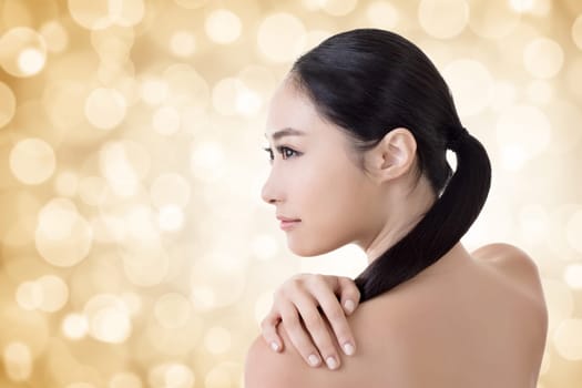 Asian beauty face closeup portrait with clean and fresh elegant lady.