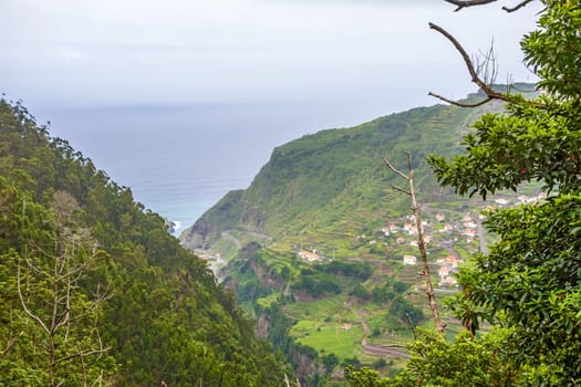 View from the hiking trail Levada do Central da Ribeira da Janela to the Atlantic Ocean