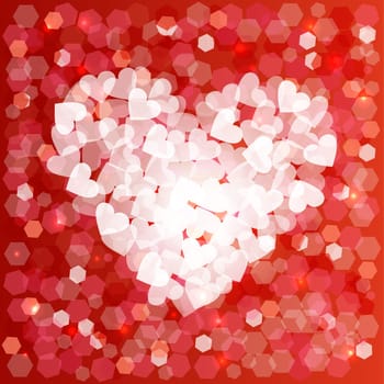 Happy valentines day love heart shape design in bokeh style. Ideal for love card background, wedding invitation or birthday. EPS10 vector.