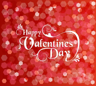 Happy valentines day card with ornament text and bokeh lights background. EPS10 vector.