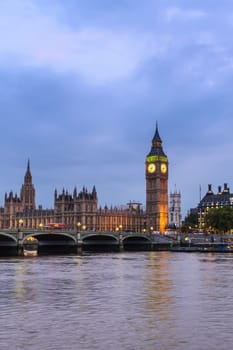 Big Ben Clock Tower and House of Parliament, London, England, UK, in the evening