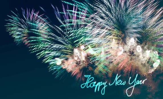 nightly fireworks with colorful light and glitter patterns,graphic star shapes with motion blur added