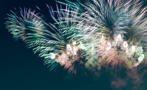 nightly fireworks with colorful light and glitter patterns,graphic star shapes with motion blur added