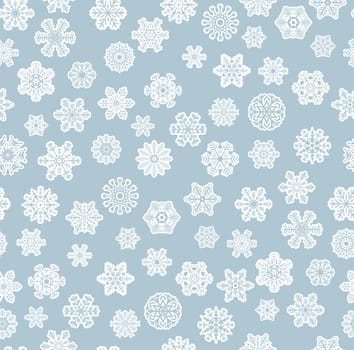 seamless background with white snow flakes on blue