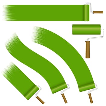 collection of paint rollers with different markings colored green