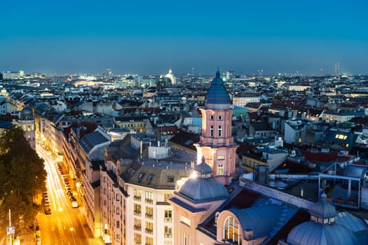 Vienna at night,panorama of the city from a bird's eye view