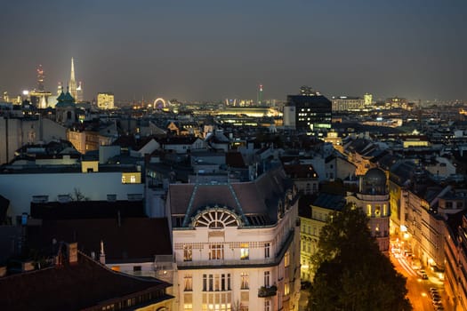 Vienna at night,panorama of the city from a bird's eye view