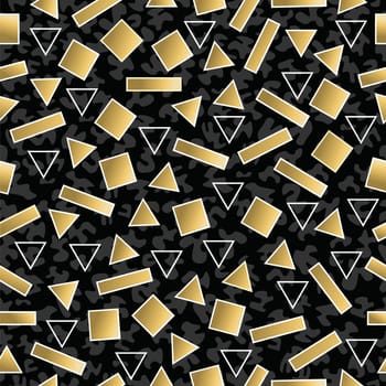 Retro vintage 80s geometry style seamless pattern in fancy gold color. Ideal for greeting card design, paper print and web background. EPS10 vector file.   .