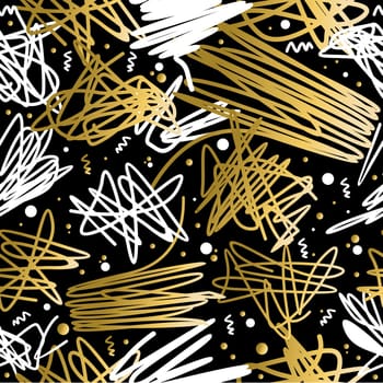 Fancy golden retro 80s fashion seamless pattern abstract scribble, doodle illustration background. Ideal for greeting card design, print or web. EPS10 vector file.