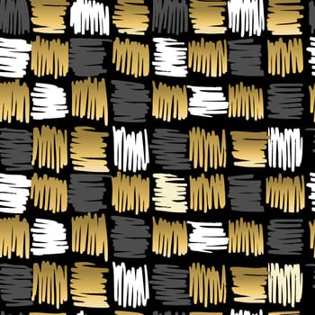 Scribble hand drawn squares seamless pattern in fancy golden color. Ideal for wrapping paper, fabric design or web background. EPS10 vector.