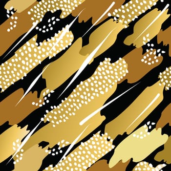 Fancy golden retro 80s fashion seamless pattern abstract tribal boho shapes illustration background. Ideal for greeting card design, print or web. EPS10 vector file.