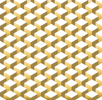 Abstract isometric 3d retro cube shape seamless pattern in gold metallic color. Ideal for greeting card design, paper print and web background. EPS10 vector file.   .