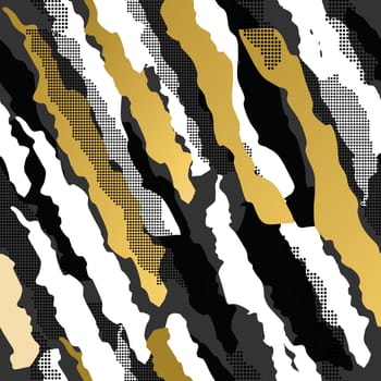 Fancy golden retro 80s fashion seamless pattern abstract vintage shapes illustration background. Ideal for greeting card design, print or web. EPS10 vector file.