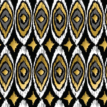 Fancy golden peacock elements retro tribal fashion style seamless pattern background. Ideal for greeting card, print and web backdrop. EPS10 vector file.