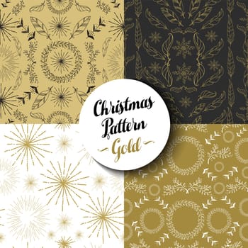 Merry Christmas seamless pattern set of fancy golden vintage designs