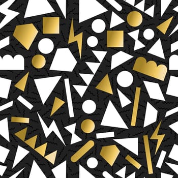 Fancy golden retro 80s fashion seamless pattern geometry illustration background. Ideal for greeting card design, print or web. EPS10 vector file.   .