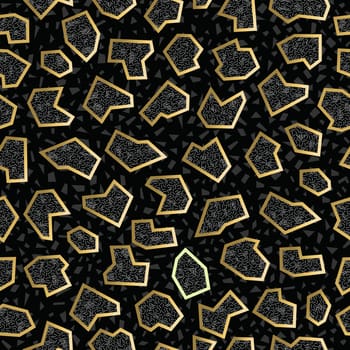 Retro vintage 80s geometry shapes seamless pattern in gold metallic color. Ideal for greeting card design, paper print and web background. EPS10 vector file.