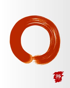 Enso Zen circle illustration in traditional hand drawn brush stroke style. Meditation symbol of Buddhism with calligraphy. EPS10 vector file.