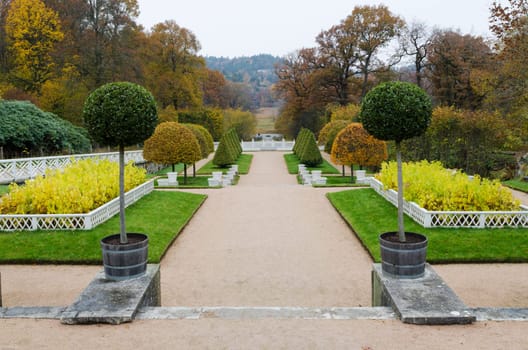 View from Gunnebo castle over the garden over all the beutiful tree and plants