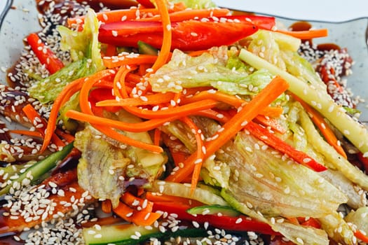 salad with eel  and pepper on white