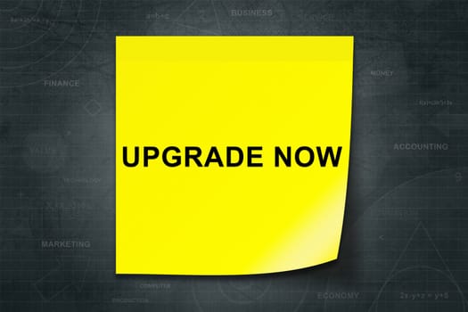 Upgrade now text on yellow note with black background