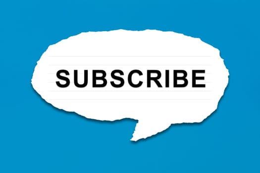 subscribe with white paper tears on blue texture background
