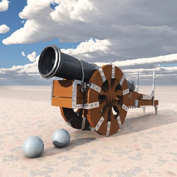 Computer-generated 3D illustration with a medieval cannon