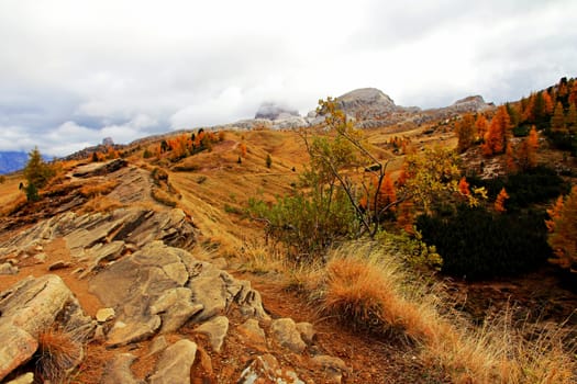 Mountain landscape with rocks in autumn in the Dolomites (South Tyrol) - Mountains in South Tyrol