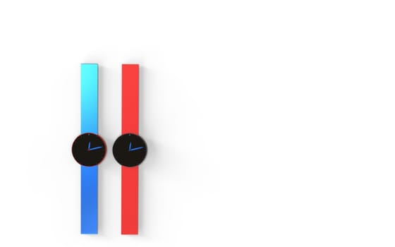 The colorful set of plastic watches isolated on white