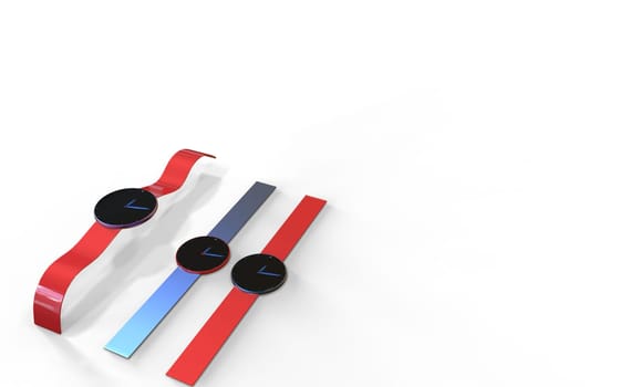 The colorful set of plastic watches isolated on white
