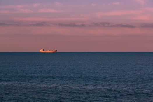 Seascape with a merchant ship in the background