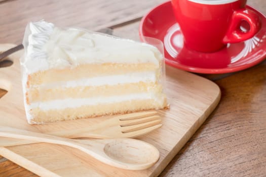 Hot coffee cup and young coconut cake, stock photo