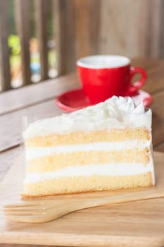 Hot coffee cup and young coconut cake, stock photo