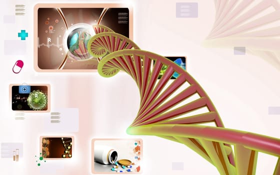 Digital illustration DNA structure in colour background