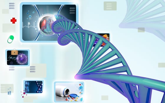 Digital illustration DNA structure in colour background