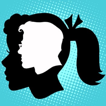 Love woman man couple romantic thoughts pop art retro style