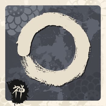 Enso Zen circle illustration in traditional hand drawn brush stroke style. Meditation symbol of Buddhism with calligraphy. EPS10 vector file.