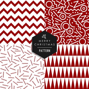 Merry Christmas retro 80s style seamless pattern set. Holiday hipster red and white shapes xmas background. EPS10 vector file.